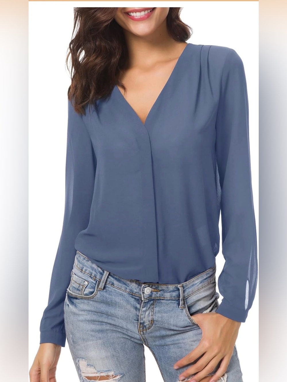 Lot of 6 V-neck Chiffon Blouses sz L/XL